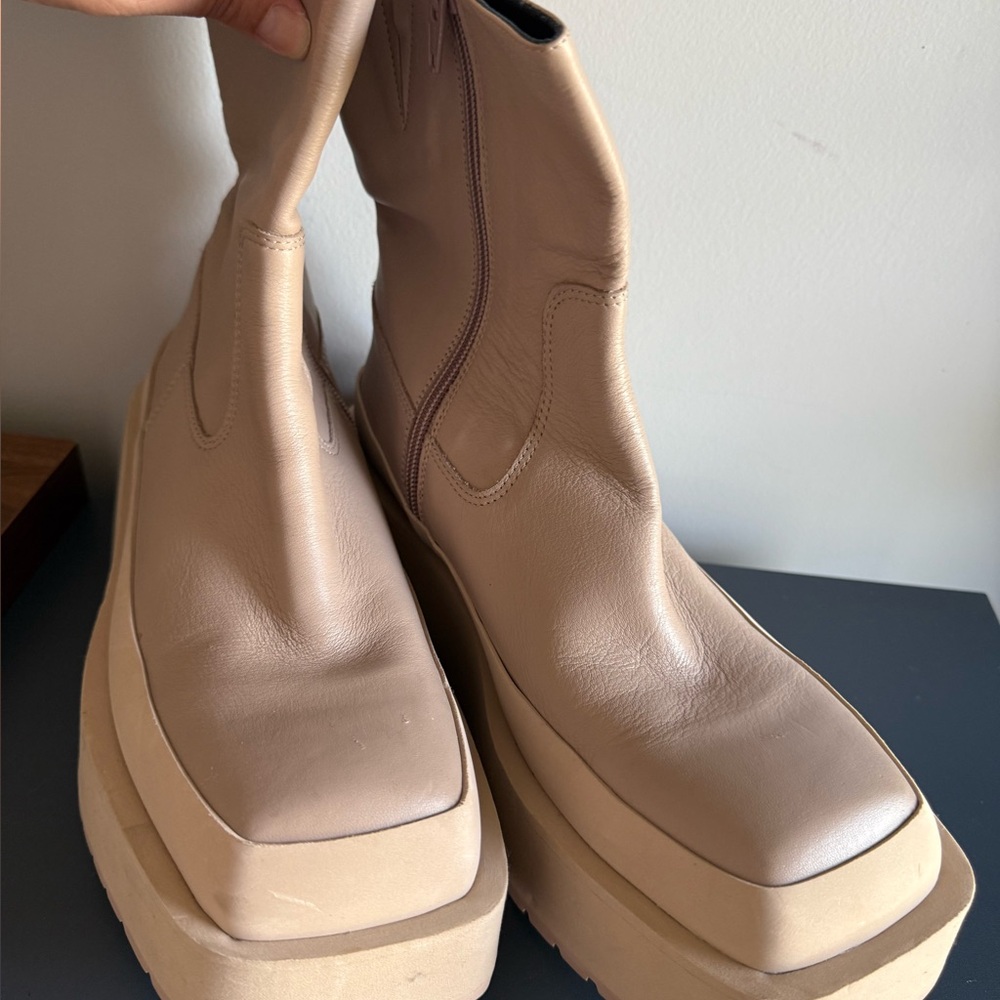 Anthropologie Paloma Barcelo Platform Lug Sole, Zip Up, Blush/Taupe Neutral Boot